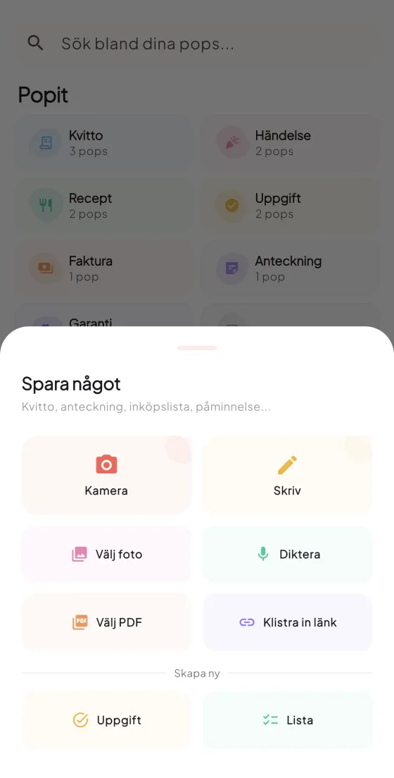 Popit capture sheet showing all input methods